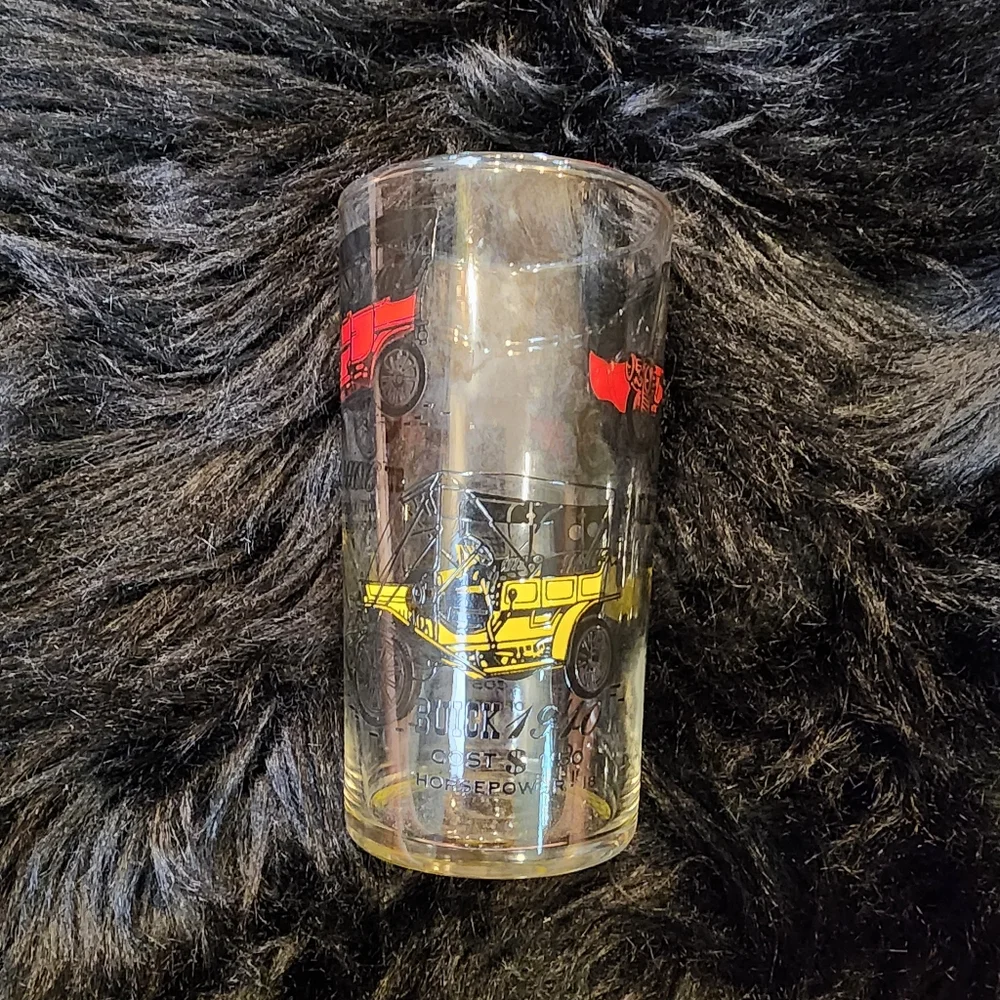 Vintage Car Drinking Glass Old Time Buick 1910, Cadillac, Ford & Studebaker 1906